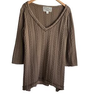 Nick & Me Women Tunic Sweater XL Taupe Mixed Media Cable Knit‎ Boho Baybdoll